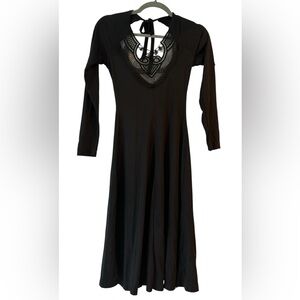 Black nylon dress with lace neckline